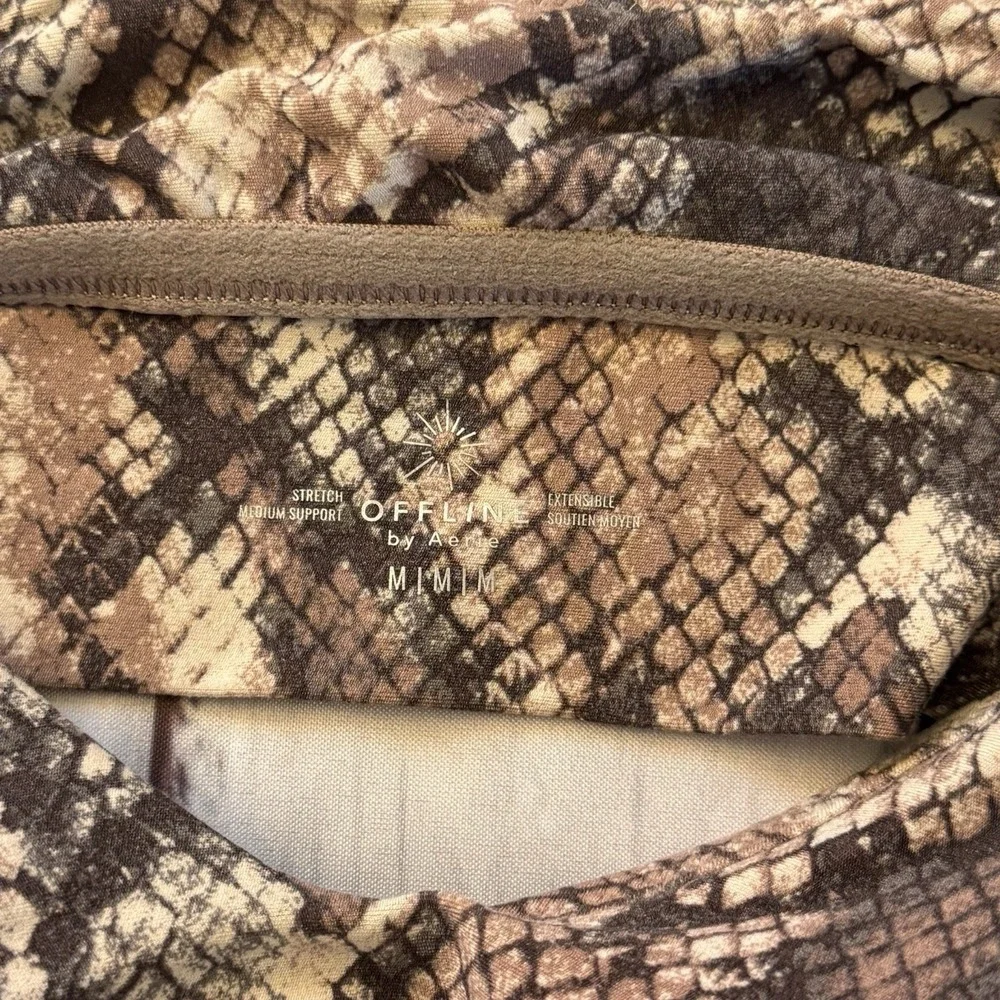 Offline by Aerie‎ Sports Bra Brown Snakeskin Tropical Print Medium Activewear